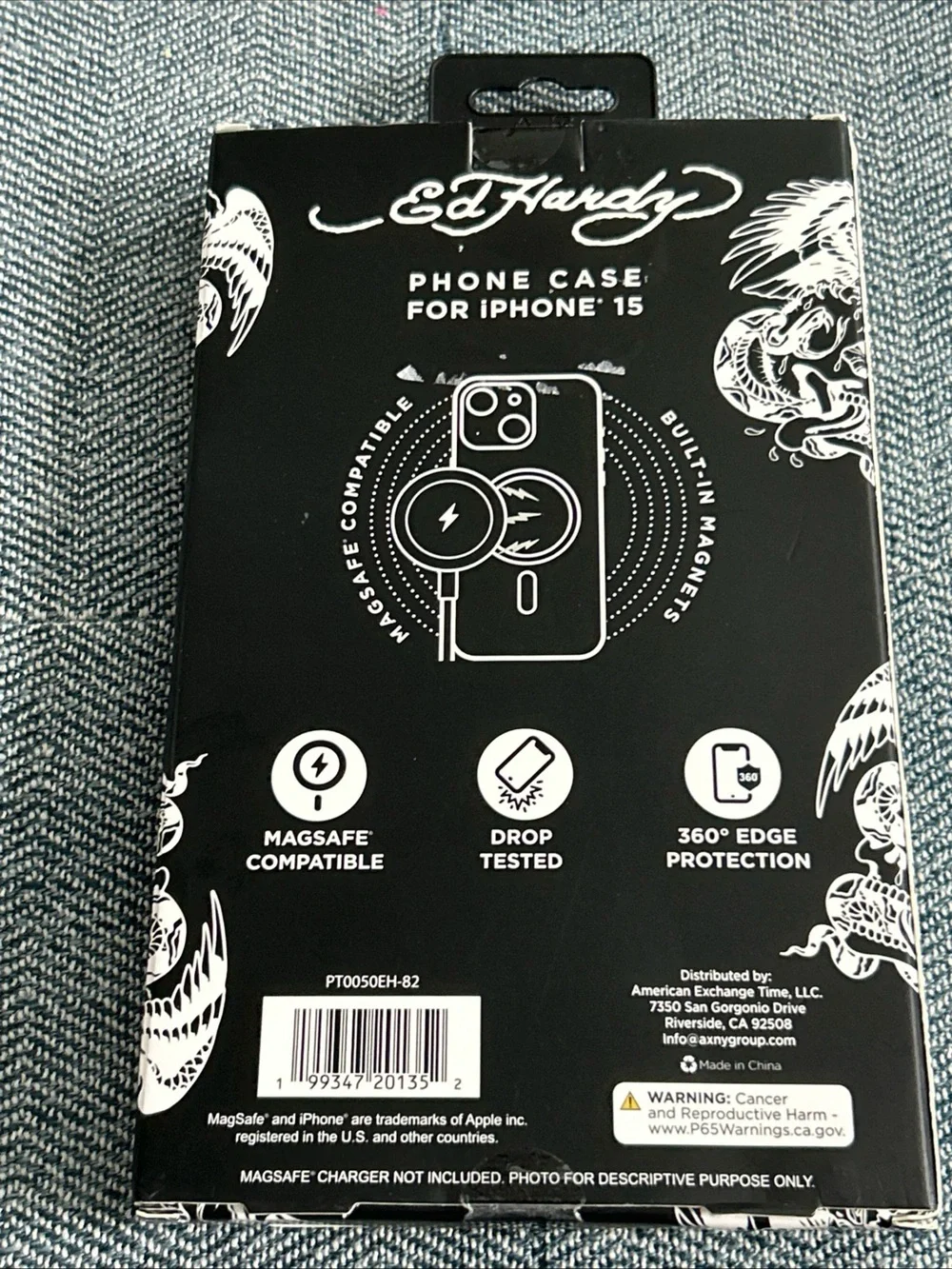 Ed Hardy iPhone 15 Case MagSafe Compatible Tattoo Skull Clear Cover PT0050EH-82